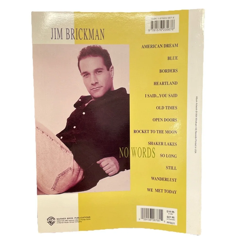 Jim Brickman No Words Piano Solo By Warner Bros Music Book‎